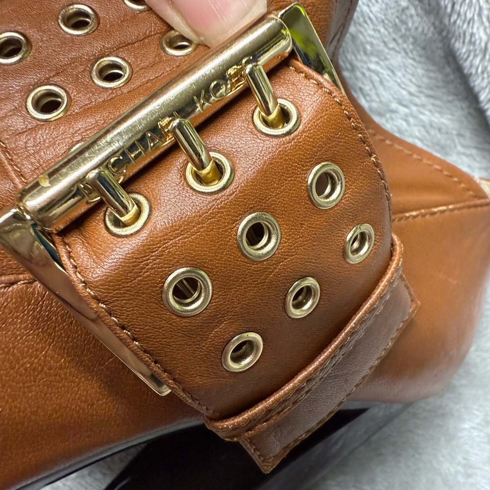 Michael Kors Tan Peep Toe Ankle Booties - Picture 6 of 16